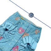 PASTEL BLUE FLORAL THREAD EMBROIDERED LEHENGA + EVIL EYE RAKHI FOR DOG AND CATS