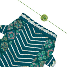 BOTTLE GREEN PATIALA MOTIF DOG LEHENGA + FETCH BALL RAKHI FOR DOG AND CATS