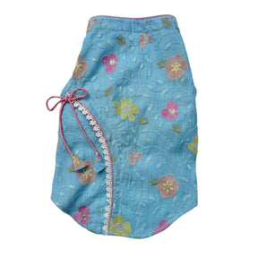 PASTEL BLUE FLORAL THREAD EMBROIDERED KURTA + GOOD BOY BLUE BONE RAKHI FOR DOG AND CATS
