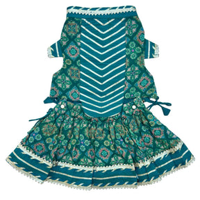 BOTTLE GREEN PATIALA MOTIF DOG LEHENGA + FETCH BALL RAKHI FOR DOG AND CATS