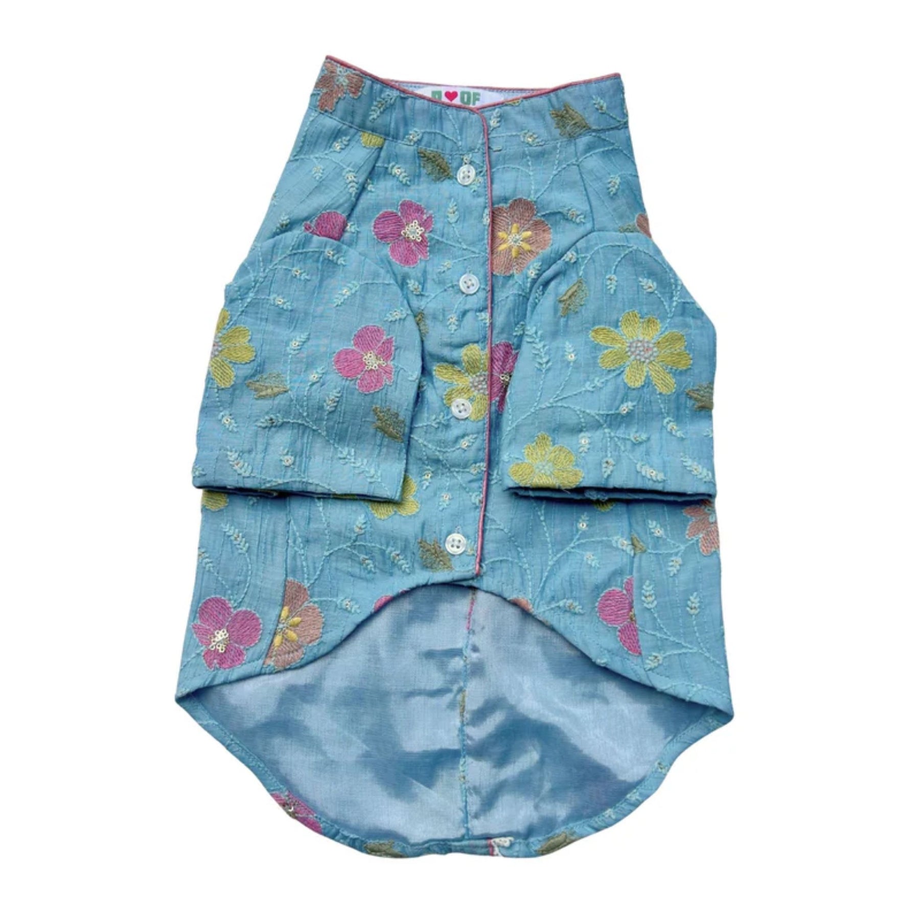 PASTEL BLUE FLORAL THREAD EMBROIDERED KURTA + GOOD BOY BLUE BONE RAKHI FOR DOG AND CATS