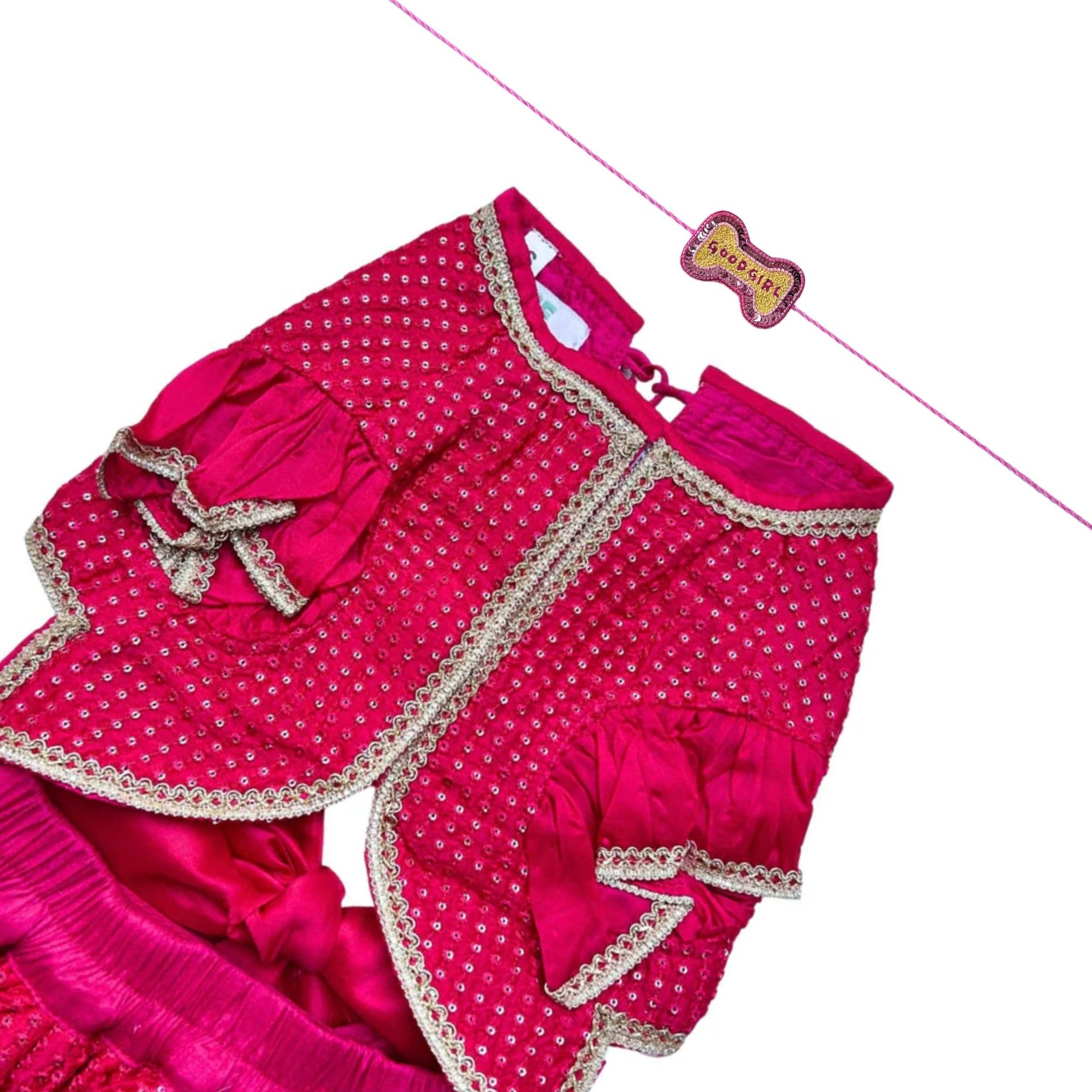 RANI PINK SITARA BOW LEHENGA + GOOD GIRL PINK BONE RAKHI FOR DOG AND CATS