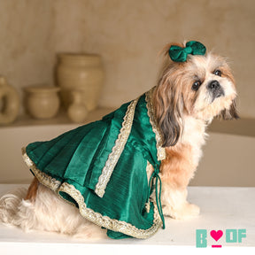 EMERALD GREEN OFF SHOULDER SAREE DRESS FOR DOGS AND CATS