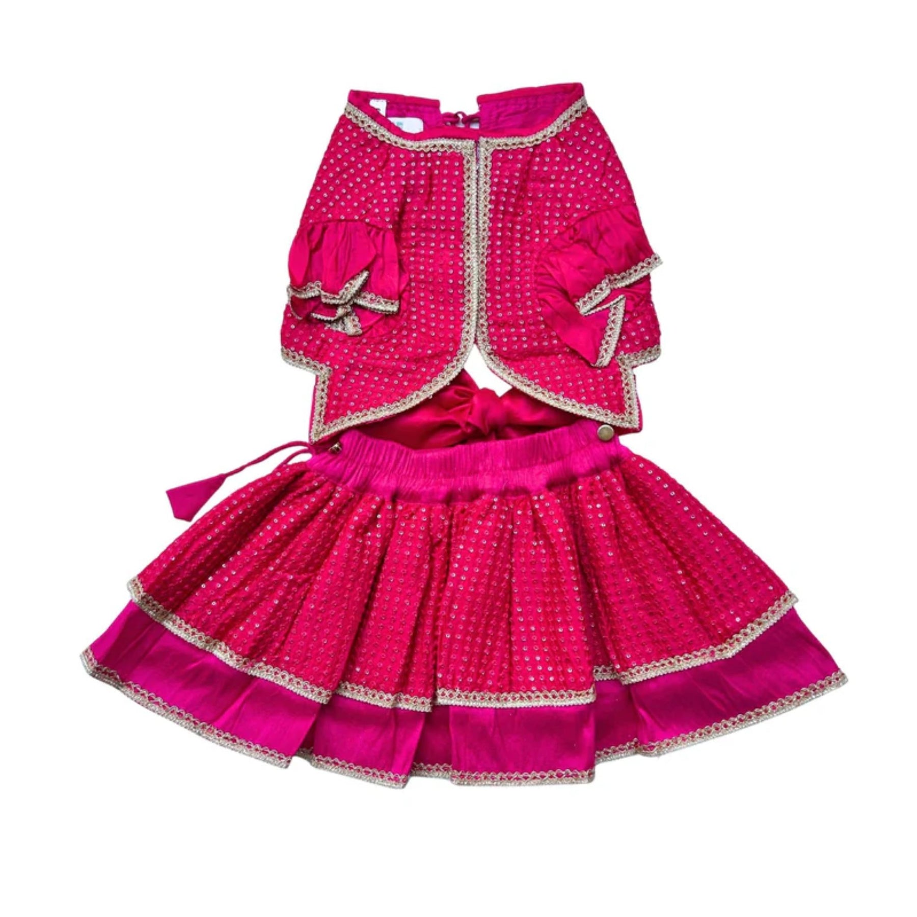 RANI PINK SITARA BOW LEHENGA + GOOD GIRL PINK BONE RAKHI FOR DOG AND CATS