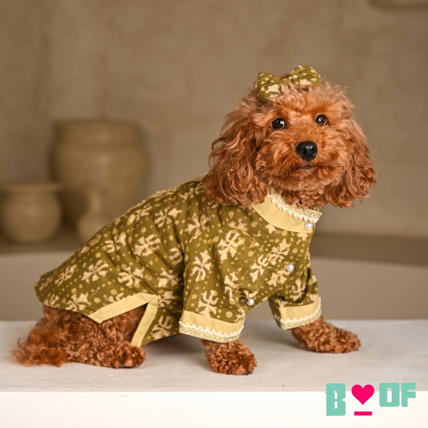 MEHENDI GREEN BATIK PRINT COTTON KURTA FOR DOGS AND CATS