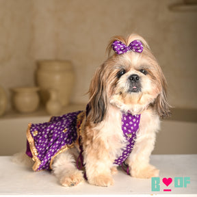 PURPLE BANDHANI PRINT HALTER NECK LEHENGA FOR DOGS AND CATS