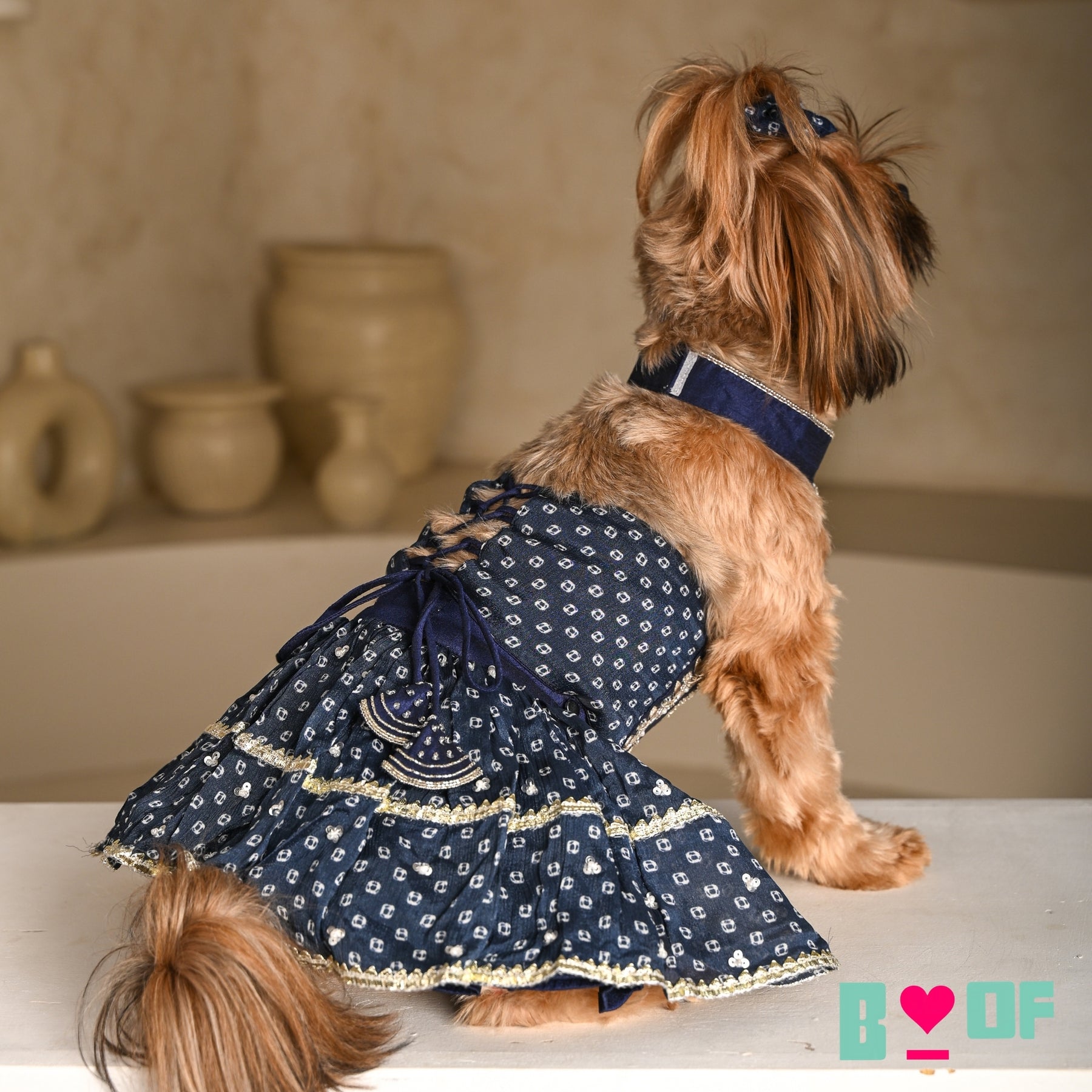 BLUE BANDHANI SILVER EMBELLISHED LEHENGA FOR DOGS AND CATS