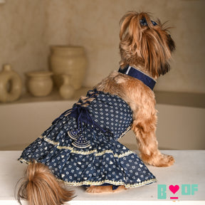 BLUE BANDHANI SILVER EMBELLISHED LEHENGA FOR DOGS AND CATS