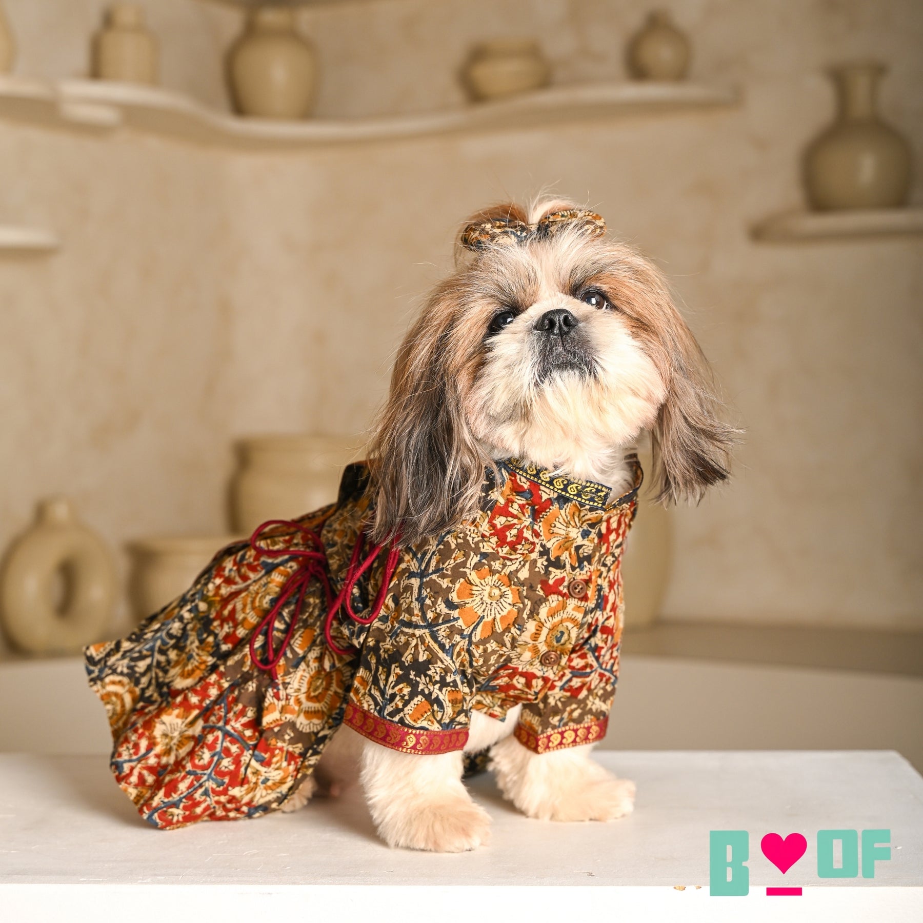 KALAMKARI FLORAL PRINTED ANGRAKHA ANARKALI FOR DOGS AND CATS