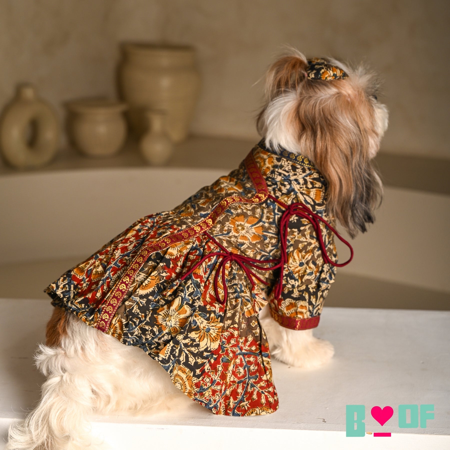 KALAMKARI FLORAL PRINTED ANGRAKHA ANARKALI FOR DOGS AND CATS