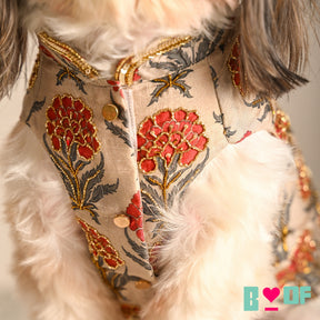 RED PANKHUDI HAND EMBROIDERED SHERWANI FOR DOGS AND CATS