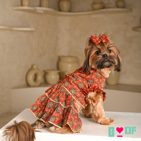 MAROON AJRAKH BUTI PRINT ANARKALI FOR DOGS AND CATS