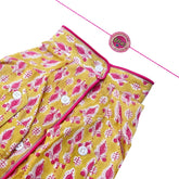 YELLOW PINK BLOCK PRINT DOG KURTA + PINK BHAI RAKHI FOR DOGS AND CATS