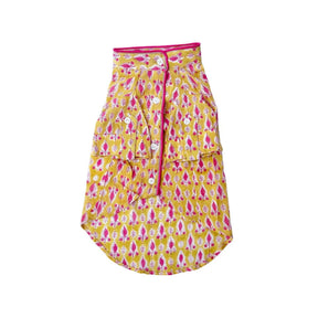 YELLOW PINK BLOCK PRINT DOG KURTA + PINK BHAI RAKHI FOR DOGS AND CATS