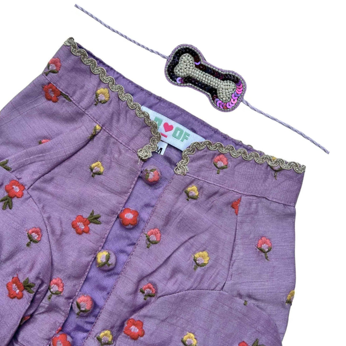 SUNSET PURPLE FLOWER EMBROIDERED DOG KURTA + PURPLE PEARL RAKHI FOR DOGS AND CATS