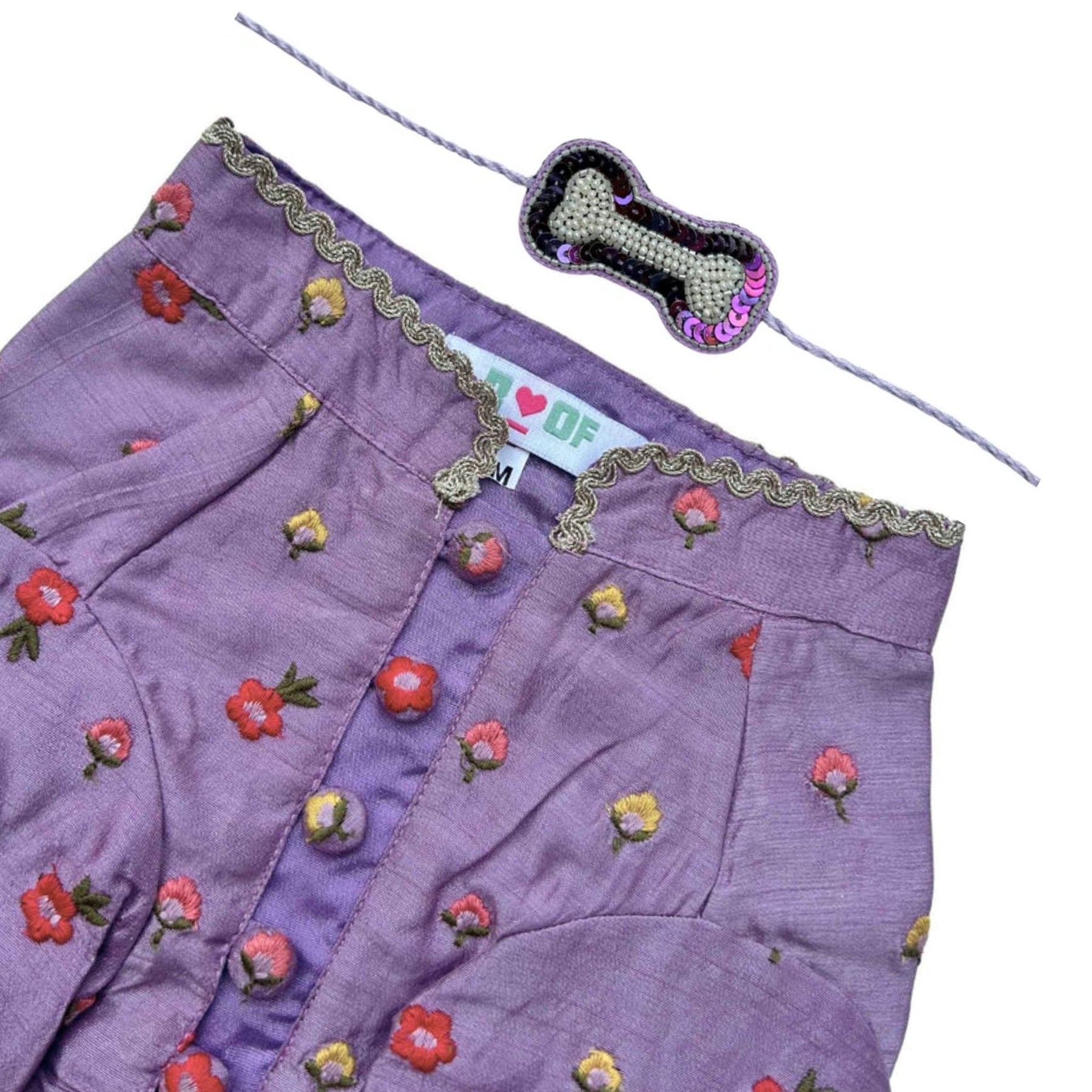 SUNSET PURPLE FLOWER EMBROIDERED DOG KURTA + PURPLE PEARL RAKHI FOR DOGS AND CATS