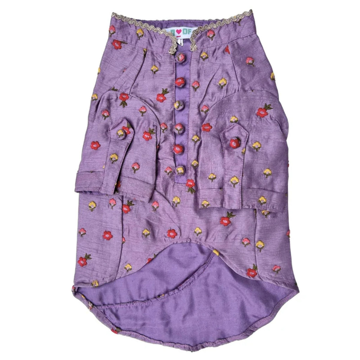 SUNSET PURPLE FLOWER EMBROIDERED DOG KURTA + PURPLE PEARL RAKHI FOR DOGS AND CATS