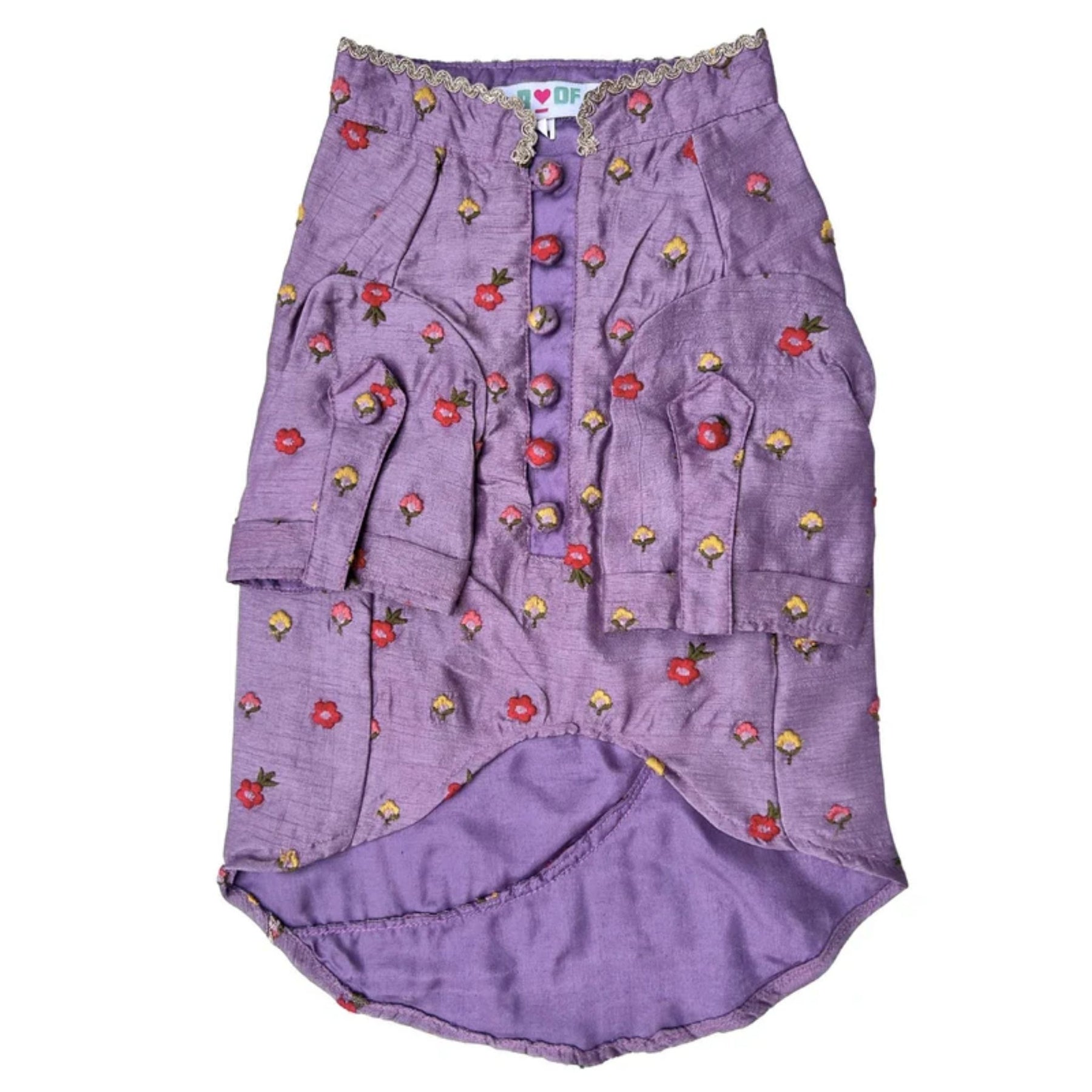 SUNSET PURPLE FLOWER EMBROIDERED DOG KURTA + PURPLE PEARL RAKHI FOR DOGS AND CATS