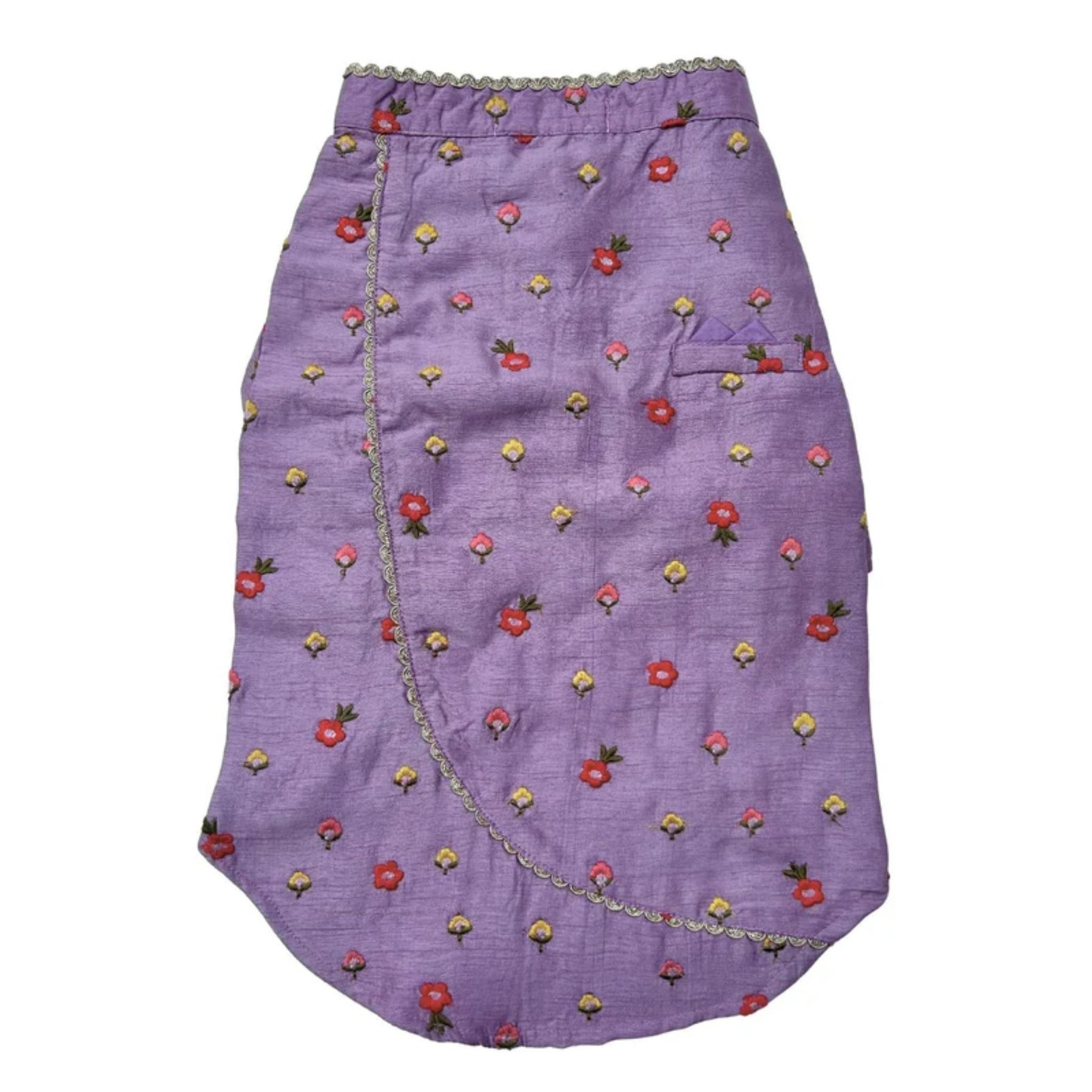 SUNSET PURPLE FLOWER EMBROIDERED DOG KURTA + PURPLE PEARL RAKHI FOR DOGS AND CATS