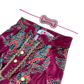 MAGENTA VELVET PAISLEY PRINTED KURTA + SILVER PINK PEARL BONE RAKHI FOR DOGS AND CATS
