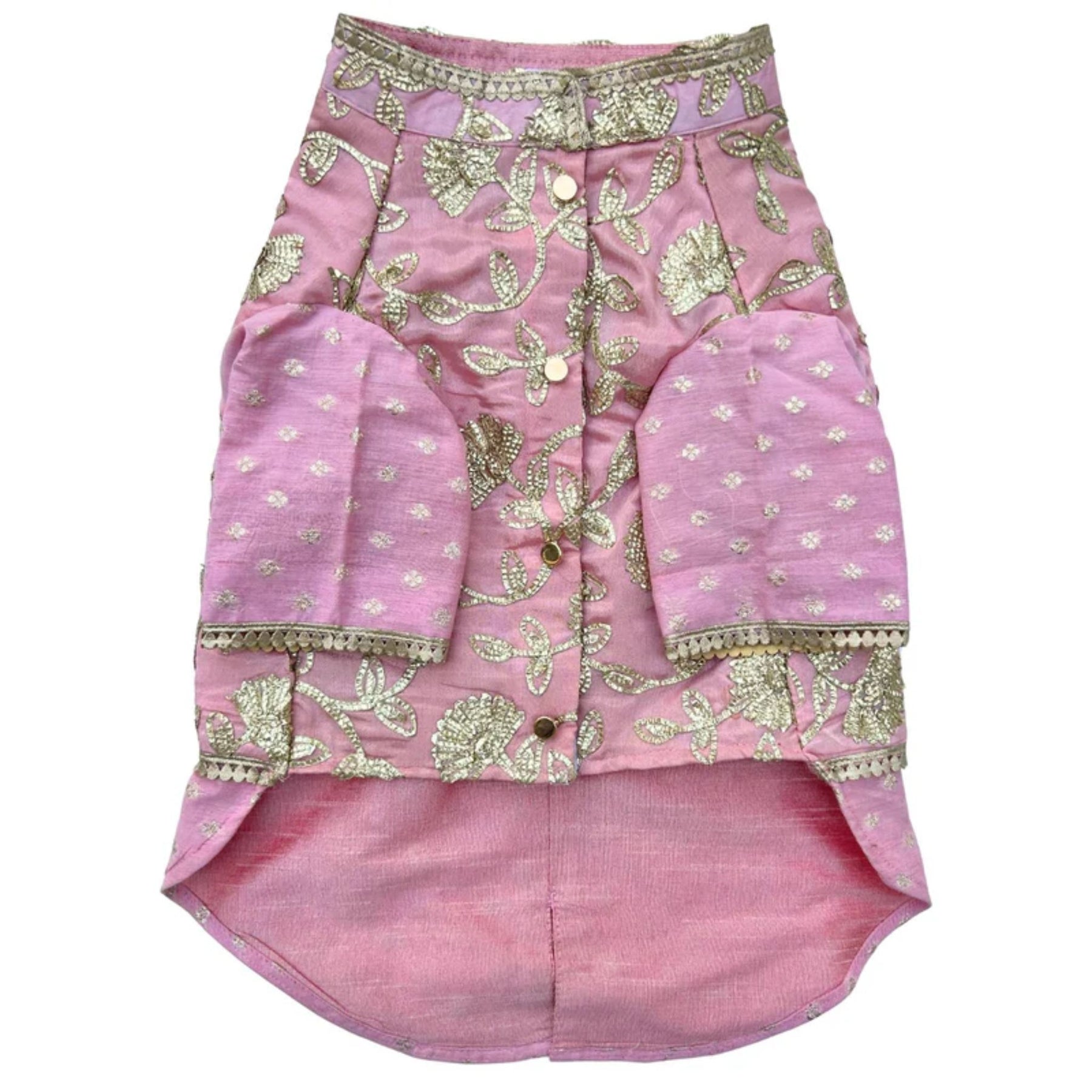 PASTEL PINK GOTA EMBROIDERY WAISTCOAT STYLE DOG KURTA + LIGHT PINK PEARL RAKHI FOR DOGS AND CATS