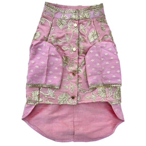 PASTEL PINK GOTA EMBROIDERY WAISTCOAT STYLE DOG KURTA + LIGHT PINK PEARL RAKHI FOR DOGS AND CATS