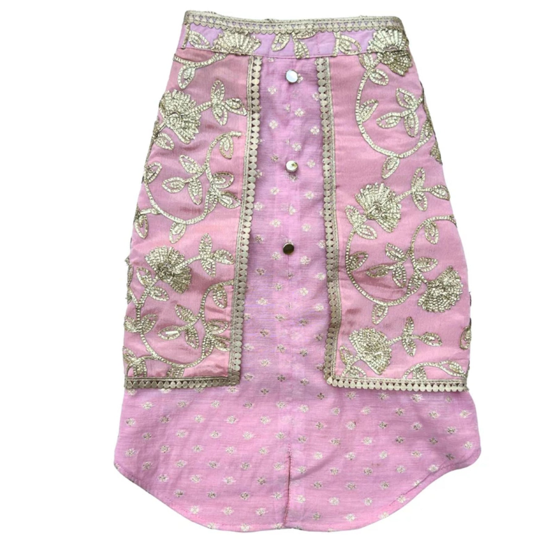 PASTEL PINK GOTA EMBROIDERY WAISTCOAT STYLE DOG KURTA + LIGHT PINK PEARL RAKHI FOR DOGS AND CATS