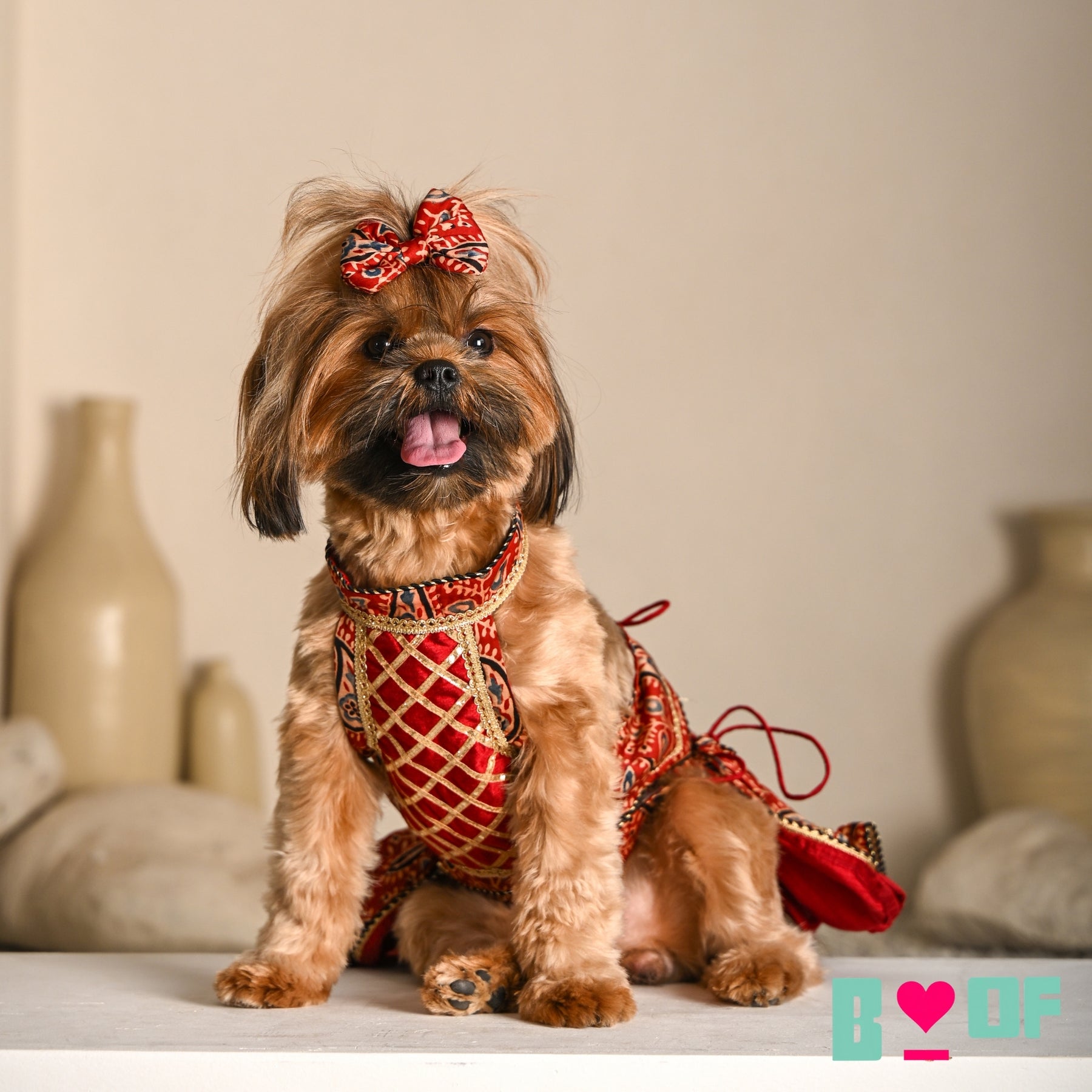 MAROON AJRAKH BUTI PRINT LEHENGA FOR DOGS AND CATS