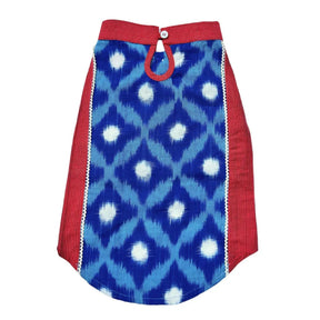 COLOUR BLOCK IKAT PRINTED COTTON KURTA + SILVER BLUE BONE RAKHI FOR DOGS AND CATS