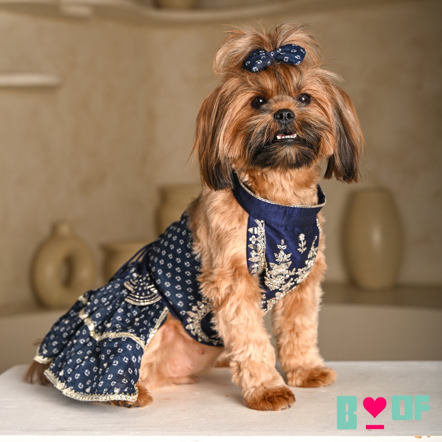 BLUE BANDHANI SILVER EMBELLISHED LEHENGA FOR DOGS AND CATS