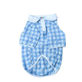 BLUE CHECKERED WHITE COLLAR DOG SHIRT