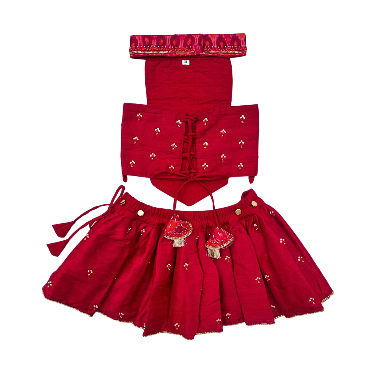 RED IKAT PRINT HAND EMBROIDERED LEHENGA FOR DOG AND CATS