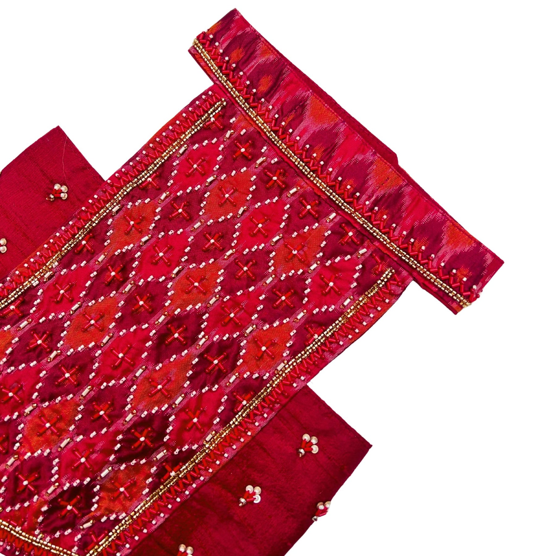 RED IKAT PRINT HAND EMBROIDERED LEHENGA FOR DOG AND CATS
