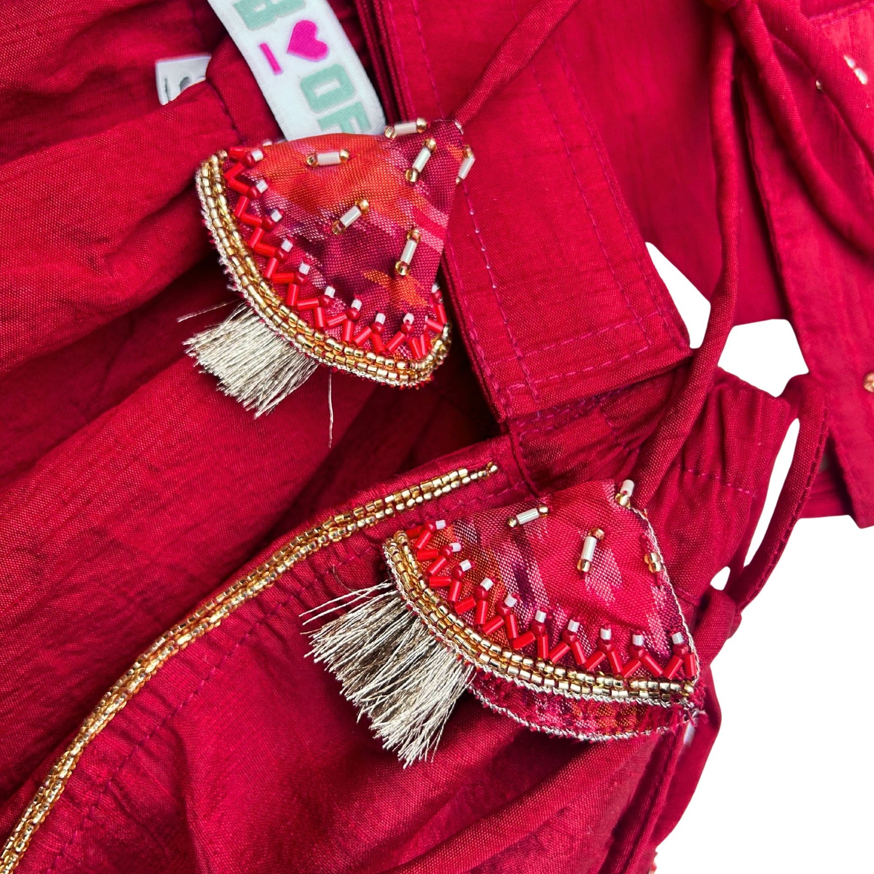 RED IKAT PRINT HAND EMBROIDERED LEHENGA FOR DOG AND CATS