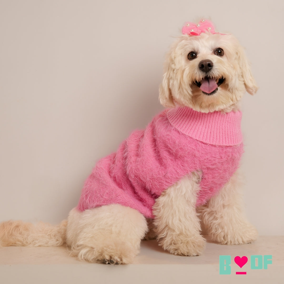 PINK FURRY TURTLE NECK DOG SWEATER