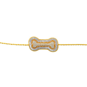 YELLOW BANDHANI WAISTCOAT + SILVER YELLOW PEARL BONE RAKHI FOR DOGS AND CATS