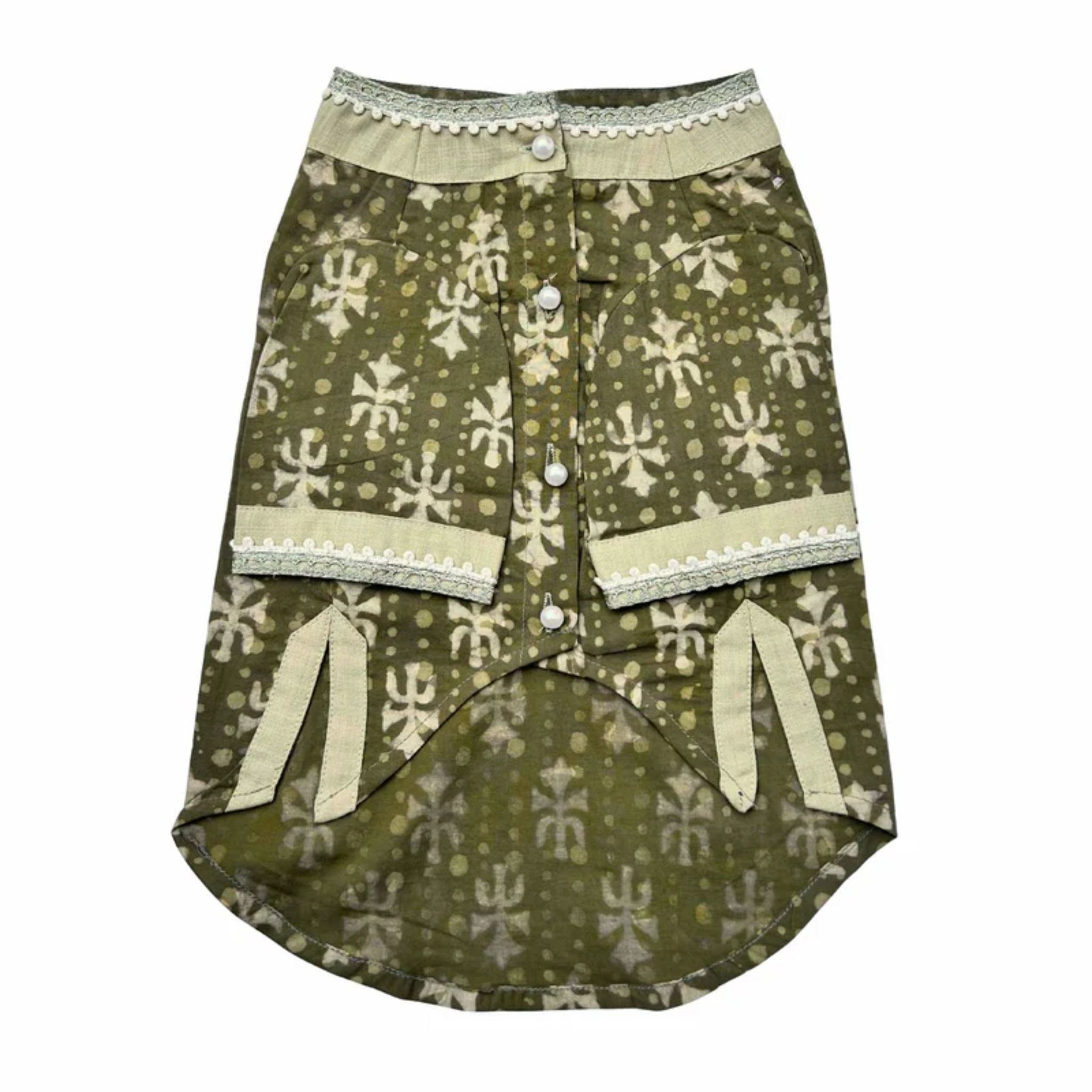 MEHENDI GREEN BATIK PRINT COTTON KURTA + GREEN BHAI RAKHI FOR DOGS AND CATS