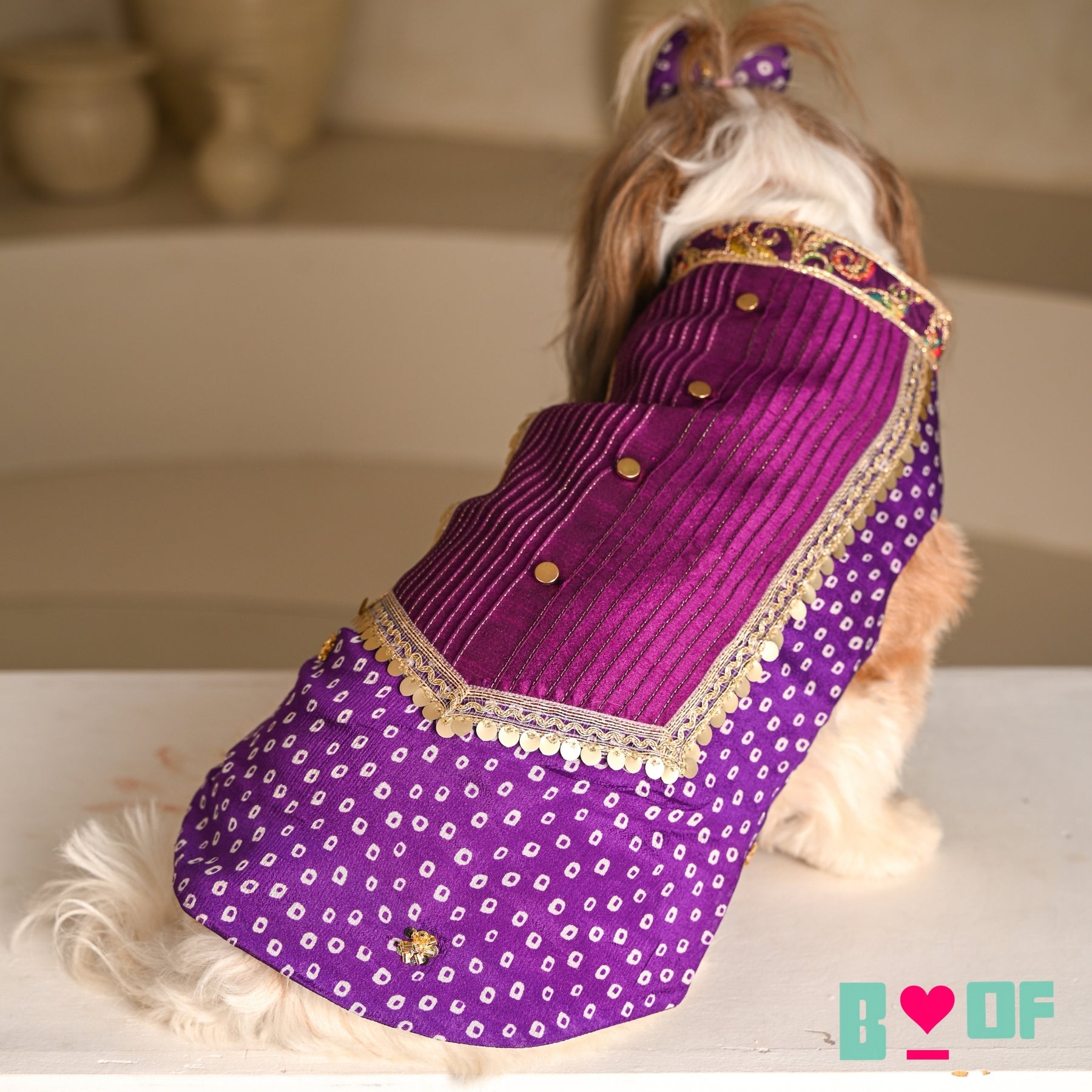 PURPLE BANDHANI SHERWANI FOR DOGS AND CATS