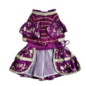 PURPLE BROCADE MIRROR WORK DOG LEHENGA