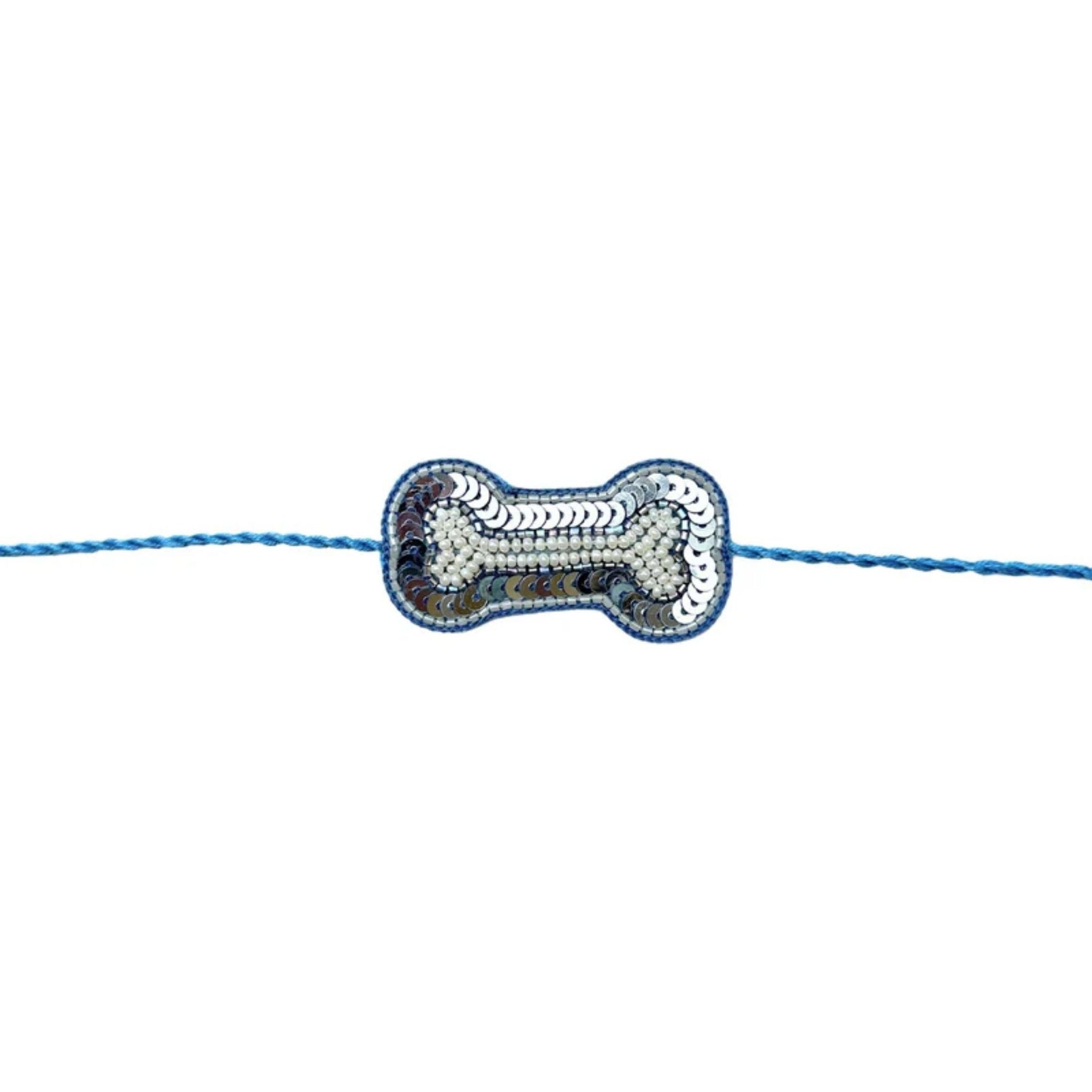 COLOUR BLOCK IKAT PRINTED COTTON KURTA + SILVER BLUE BONE RAKHI FOR DOGS AND CATS