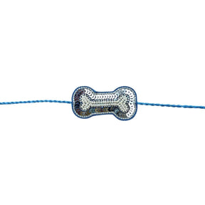 COLOUR BLOCK IKAT PRINTED COTTON KURTA + SILVER BLUE BONE RAKHI FOR DOGS AND CATS