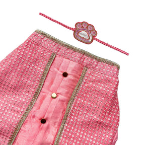 PEACH PINK SITARA KOTI KURTA + PINK PAW-SOME RAKHI FOR DOGS AND CATS