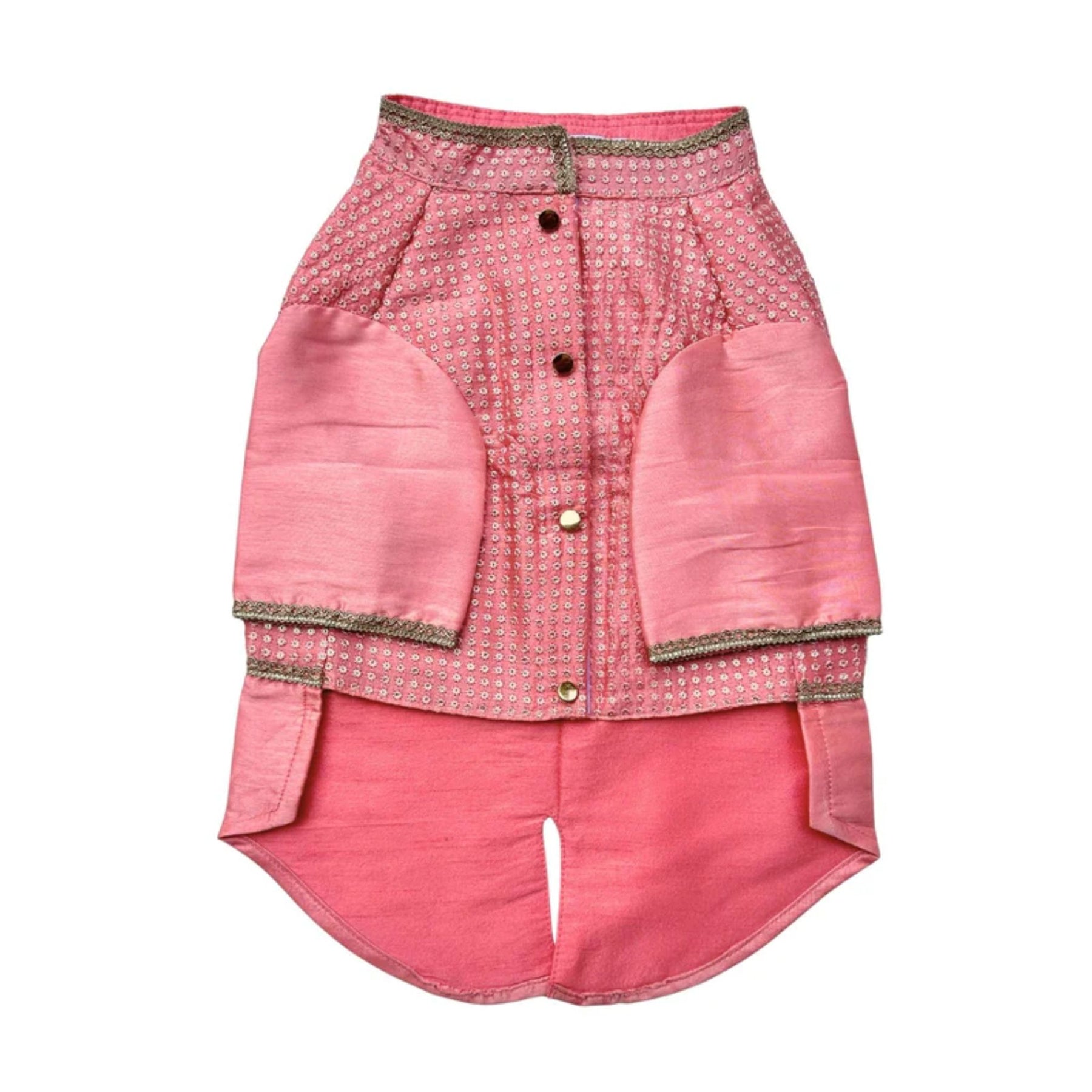 PEACH PINK SITARA KOTI KURTA + PINK PAW-SOME RAKHI FOR DOGS AND CATS