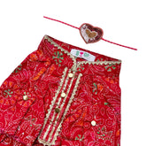 CRIMSON RED KANTHA PRINT COTTON KURTA + PINK HEART RAKHI FOR DOGS AND CATS