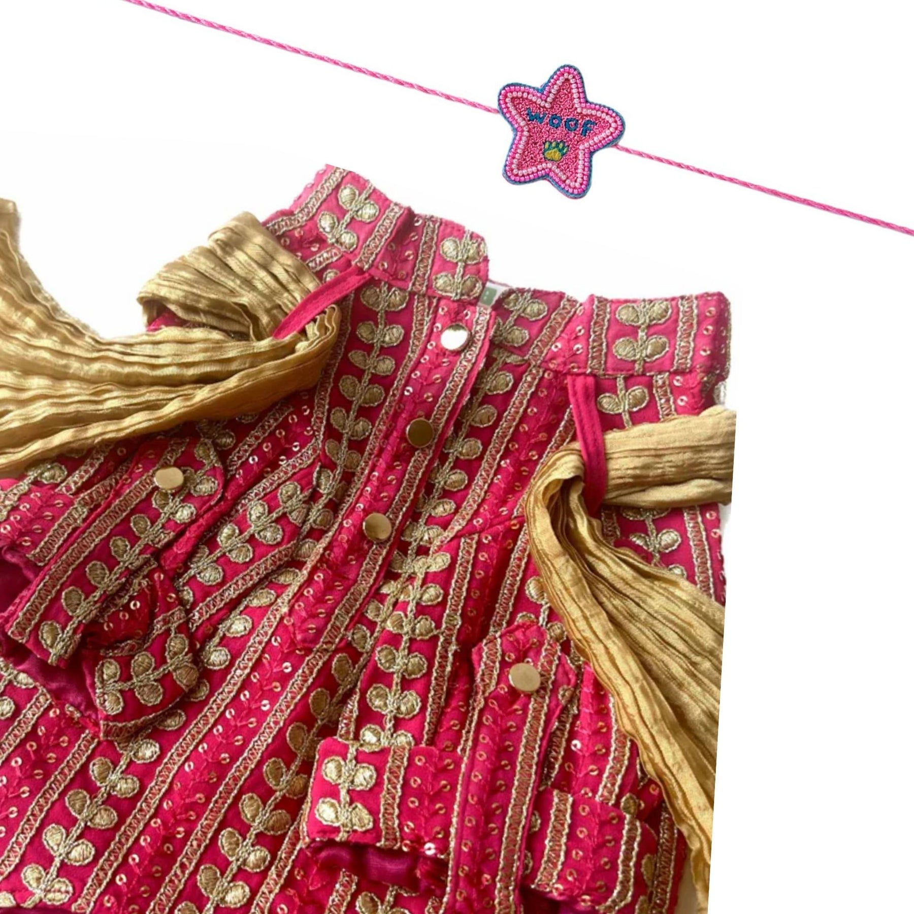 FUCHSIA LEAF DOG KURTA + PINK WOOF PAW RAKHI FOR DOGS AND CATS
