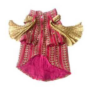 FUCHSIA LEAF DOG KURTA + PINK WOOF PAW RAKHI FOR DOGS AND CATS