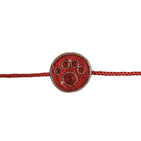 RED FESTIVE ZARI BUTI SHERWANI + RED PAW RAKHI FOR DOGS AND CATS