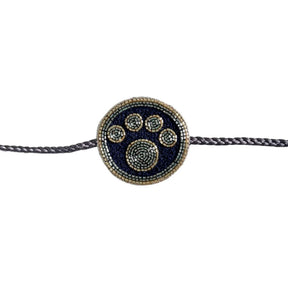BLACK BROCADE BOW DOG SHERWANI + NAVY BLUE PAW RAKHI FOR DOGS AND CATS