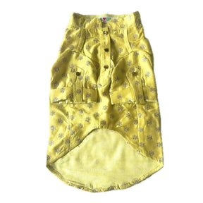 PASTEL YELLOW GOLDEN BUTTI DOG KURTA + YELLOW STAR WOOF RAKHI FOR DOGS AND CATS