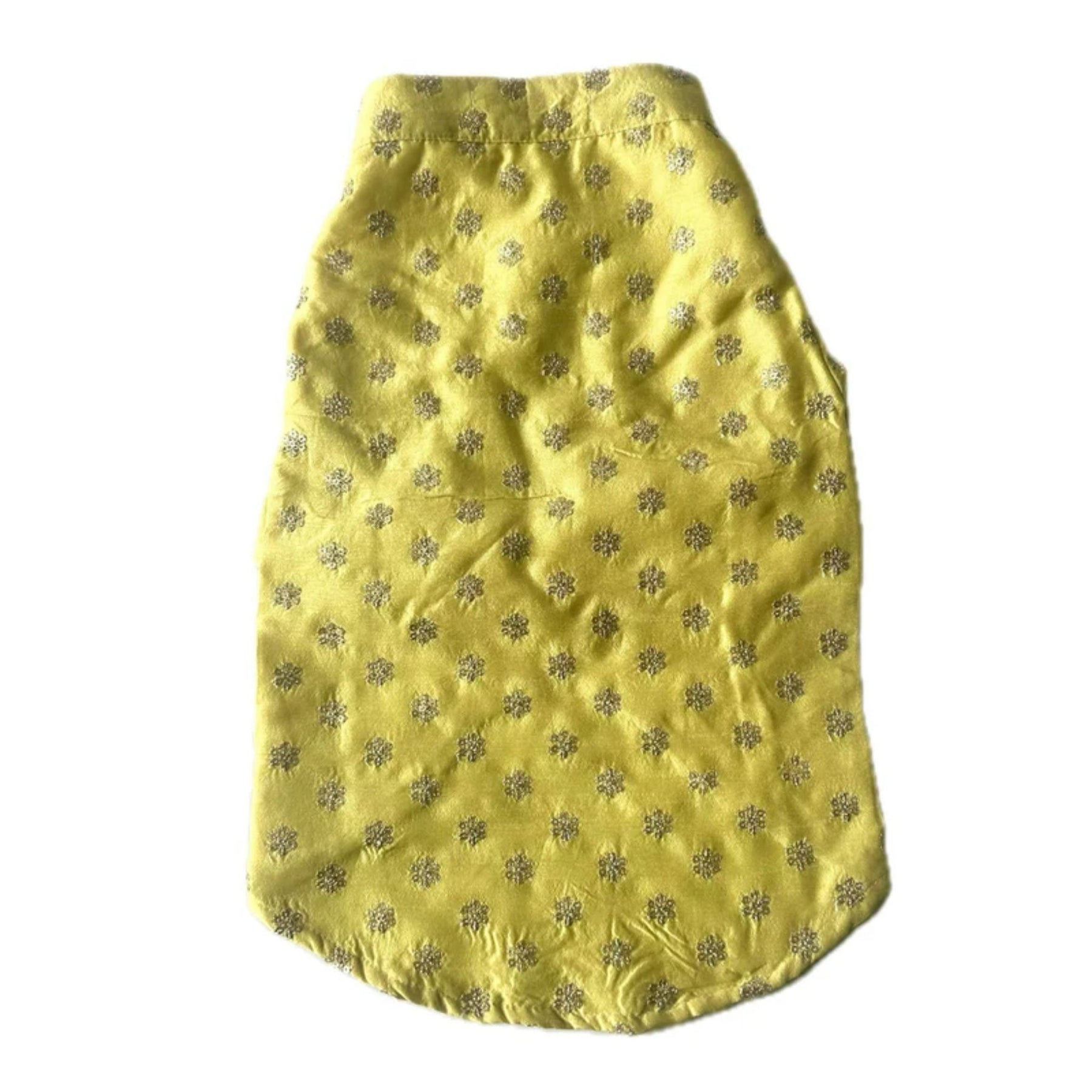 PASTEL YELLOW GOLDEN BUTTI DOG KURTA + YELLOW STAR WOOF RAKHI FOR DOGS AND CATS
